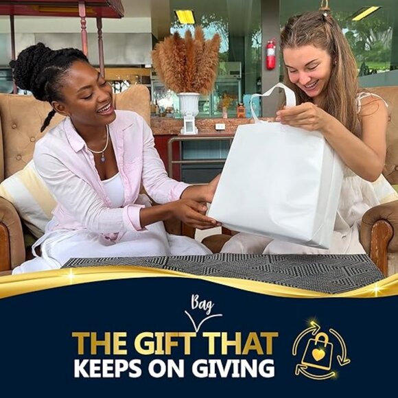 White Gift Bags Large Size –Set of 12 Shiny White Reusable Gift Bags With Handle - Picture 2 of 5